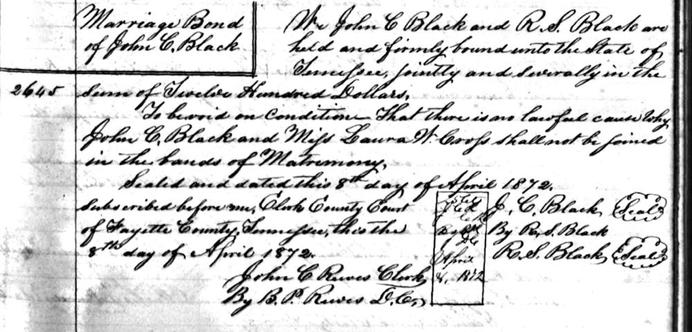 John Black marriage bond